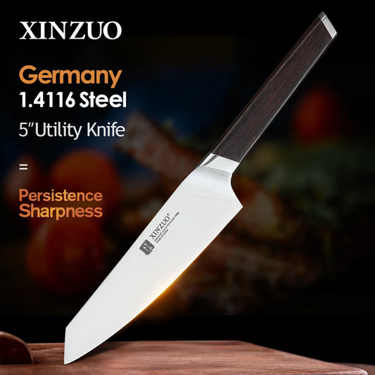 XINZUO 5" Utility Knife Stainless Steel Kitchen Knife Best Paring Fruit Multi-purpose Knives Ebony Handle Gift Knives