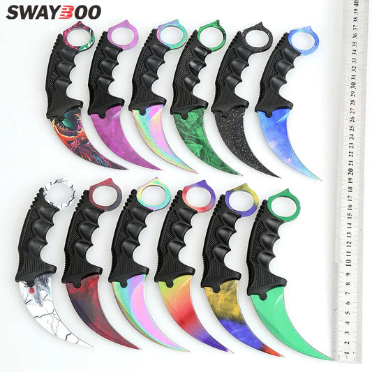 Swayboo Real CSGO Counter Strike Fixed Blade Tactical Camping Knife  Rainbow Lore  Fade Survival Sheath Tiger Tooth Plastic Case