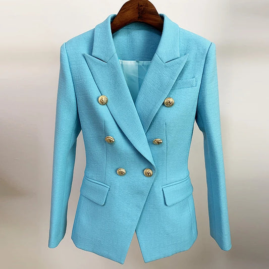 HIGH STREET Newest 2024 Runway Designer Blazer Women's Classic Lion Buttons Double Breasted Slim Fitting Textured Blazer Jacket