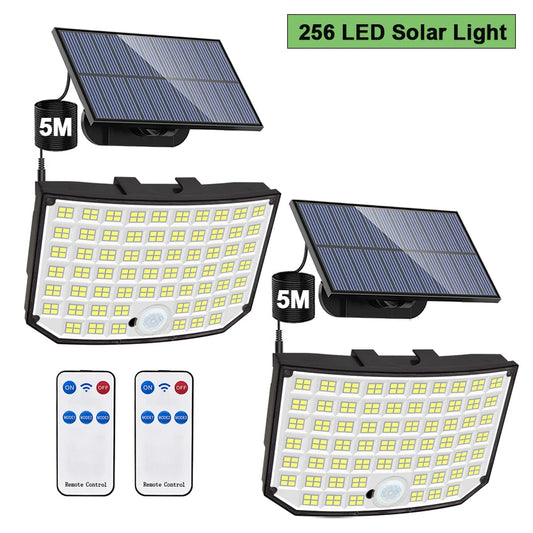 256 LED Outdoor Solar Light Super Bright Flood Lights With Remote IP65 Waterproof 3 Modes Wall Lamp For Garden Decoration