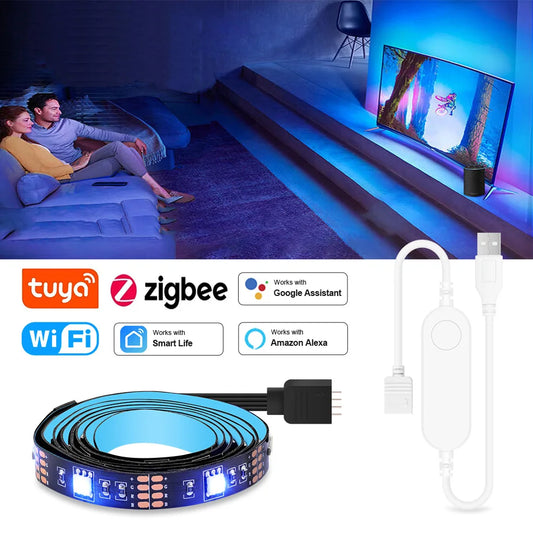 Smart Zigbee USB Led Lights Tuya Wifi RGB led Strip DC5V 5050 Smart Led TV Back Lighting Wok With  Alexa Google Home
