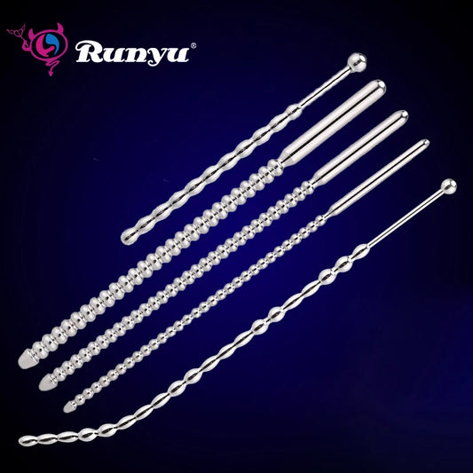 Runyu Double-Headed Horse Eye Stick Urethra Masturbator Adult Men and Women Urethral Stick Dilator SM Sextoys Metal Penis Plug