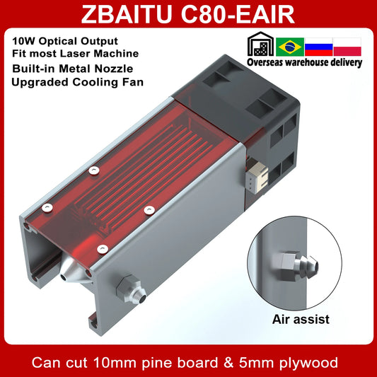ZBAITU 80W Laser Module with Air Assist Laser Engraver Head for Laser Engraving Cutting Machine Wood Working Tools Laser Head